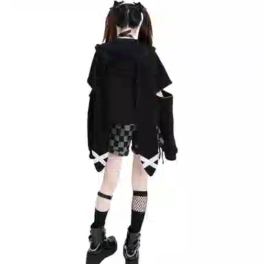 桴生 短款宽松兔耳朵连帽遮肉外套潮卫衣 女款
