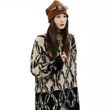 美洋 宽松圆领撞色毛衣 女款