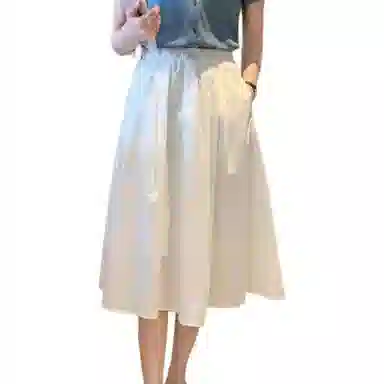 恒源祥 纯色通勤百褶休闲长裙 女款 白色