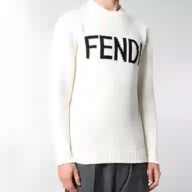 Fendi Logo Wool Pullover Sweater White