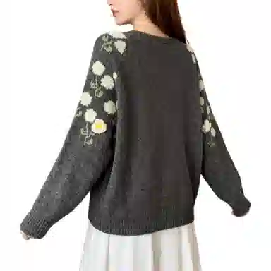 黛尔佳人 植物花卉宽松长袖针织衫 女款