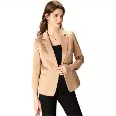 粉红玛琍 纯色一粒扣简约西装 女款 卡其