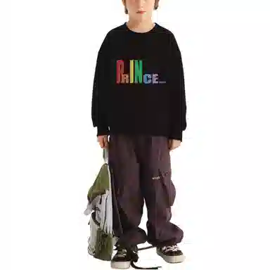 青蛙王子 时尚圆领套头百搭卫衣 黑色 儿童款