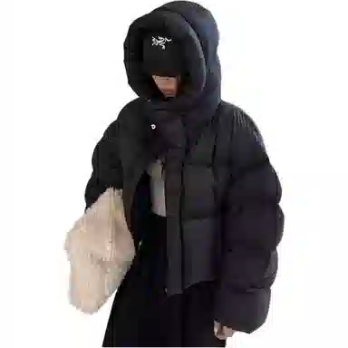 黛尔佳人 纯色宽松连帽适中棉服 女款