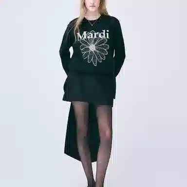 MARDI MERCREDI FW24 CASHMERE CREW NECK FLOWERMARDI-BLACK CREAM