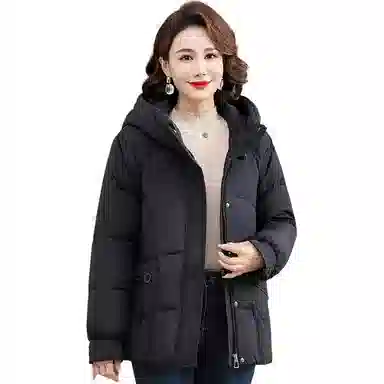 雅鹿 纯色中长款连帽舒适休闲长袖羽绒服 女款