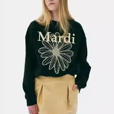 MARDI MERCREDI SS25 SWEATSHIRT FLOWERMARDI NEEDLEWORK_BLACK LEMON