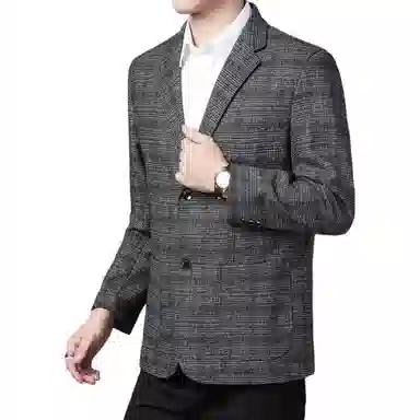 老爷车 男装春秋季时尚洋气商务绅士立体设计经典格子外套西装 男款