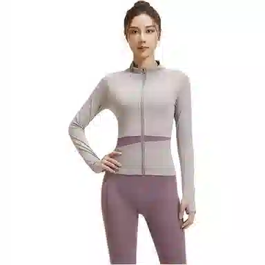 欧迪芬  欧若风蜜桃拼色三件套裸感无缝外套免穿胸垫文胸背心瑜伽裤速干跑步健身服套装出游运动普拉提臀高腰高弹力显瘦  瑜伽套装  女款