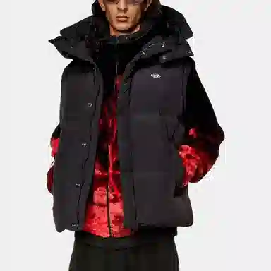 DIESEL Logo Vest with Detachable Hood Black