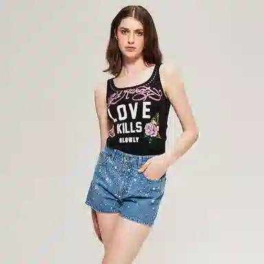 Ed Hardy Embroidered Sequin Knit Vest Black