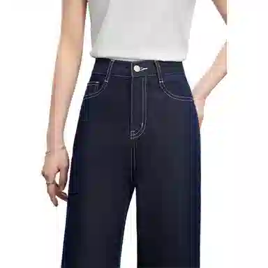 爱依服 高腰宽松阔腿牛仔裤 女款 牛仔深蓝