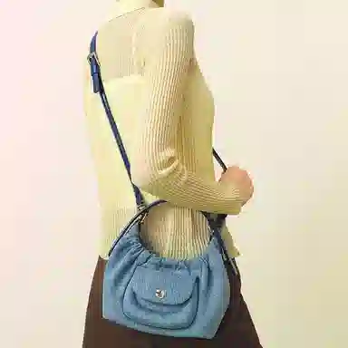 古良吉吉 设计感高级百搭 织物 手提包 常规 女款 牛仔蓝