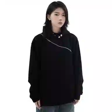 悍戈 美式高街斜拉链短宽连帽外套设计感小众痞帅潮牌卫衣 男女同款