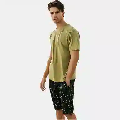 舒雅 柔软亲肤透气家居简约睡衣套装 男款 绿色
