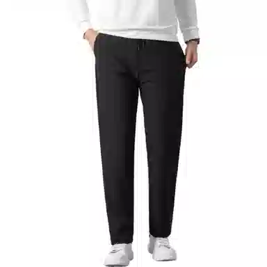 鸭鸭 纯色韩版休闲基础百搭中高腰系带防寒保暖加厚羽绒裤/棉裤 男款 黑色