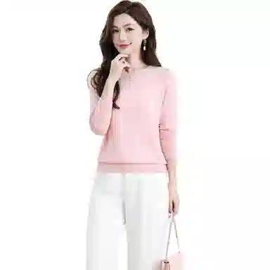 恒源祥 圆领舒适时尚纯色简约休闲长袖针织衫 女款