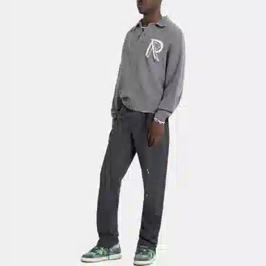 REPRESENT Letter Print Polo Sweater Gray