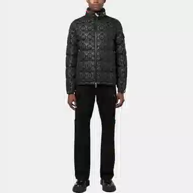 Moncler Letter Print Zip-Up Jacket Black