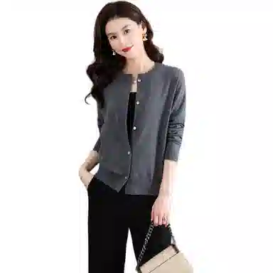 恒源祥 圆领时尚开衫通勤百搭纯色长袖针织衫 女款