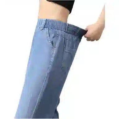 棉购 薄款小个子九分高腰显高牛仔裤 女款