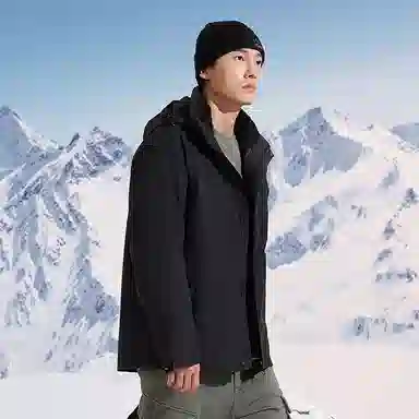 探路者 字母印花防风保暖防水三合一抓绒冲锋衣 男款 黑色