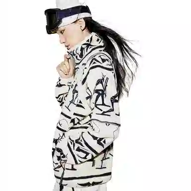 中国李宁 阿勒泰岩画元素开衫摇粒绒卫衣 男女同款 淡古黄满印