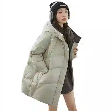 鸭鸭 纯色连帽中长款加厚保暖拉链羽绒服 女款