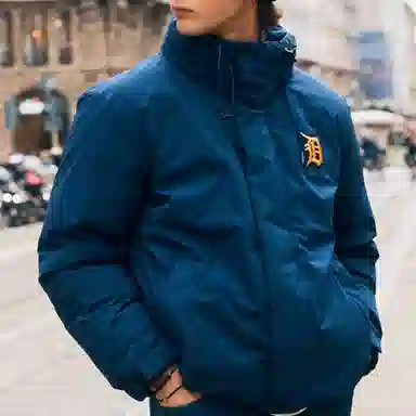 MLB Logo High Neck Puffer Jacket Navy