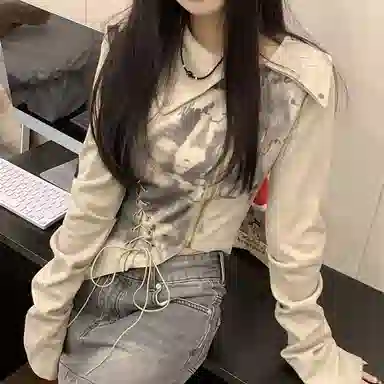 JUFU Long Sleeve Crop Top Grey