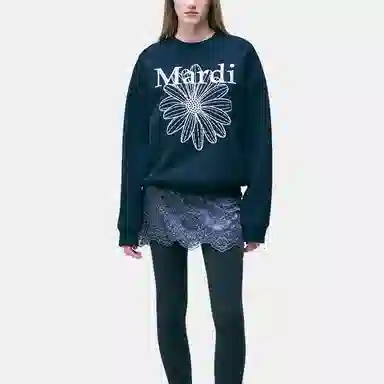 MARDI MERCREDI SWEATSHIRT FLOWERMARDI NEEDLEWORK NAVY LIGHTGREY