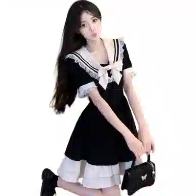 桴生 学院风海军领蝴蝶结女学生韩版宽松夏季小个子公主裙子 短袖连衣裙 女款