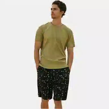 舒雅 柔软亲肤透气家居简约睡衣套装 男款 绿色