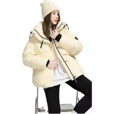 鸭鸭 保暖加厚连帽宽松中长款休闲长袖羽绒服 女款