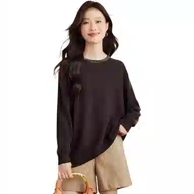 曲韩 宽松纯色简约毛衣 女款 深棕色
