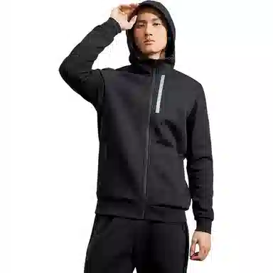 特步 综训系列 休闲连帽长袖夹克外套 男款 正黑色