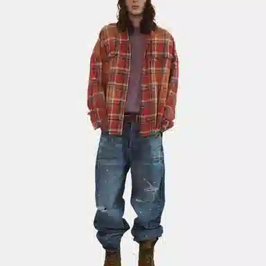FARFROMWHAT FW24 Flannel Shirt Orange Red