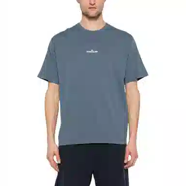 Stone Island Crew Neck Letter Print T-Shirt Navy