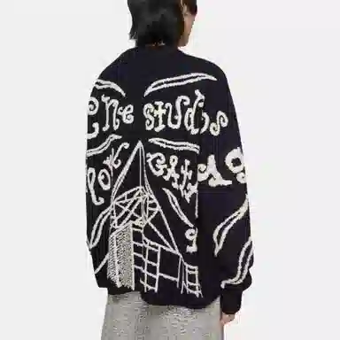 Acne Studios Crew Neck Printed Knit Sweater Black