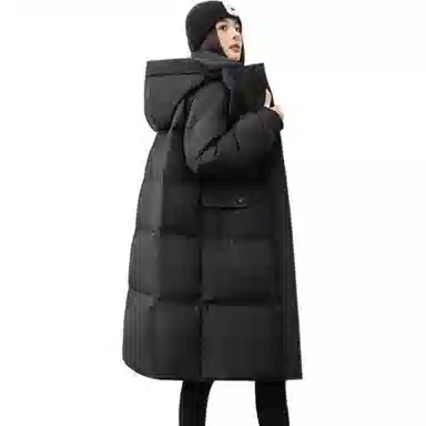 鸭鸭 纯色连帽简约加厚中长款羽绒服 女款