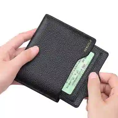 歌若拉 可抽证件包二合一荔枝纹简约实用 头层牛皮 钱包 男款 经典黑/咖啡色