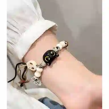 【Lucky幸运大眼猫咪】 攸委 可爱高级感彩色编织绳小猫可调节 复古新中式小众设计感 百搭学生一对简约饰品 柴木 手串 男女同款情侣款