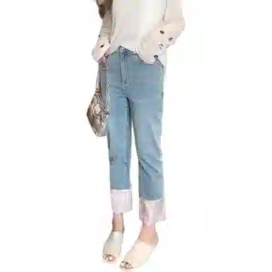 美洋 撞色直筒九分牛仔裤 女款