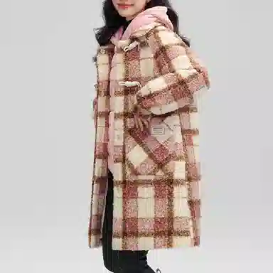 鸭鸭 中长款加厚格子大衣保暖外套真两件羽绒服 女款