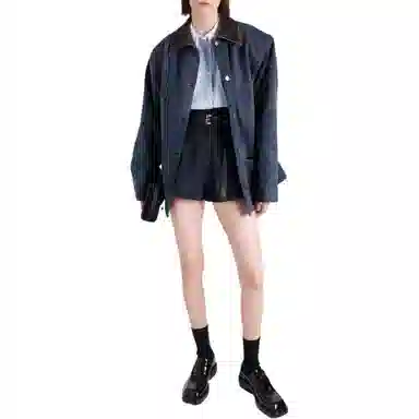PRADA SS24 High Waist Side Zipper Shorts Navy Blue