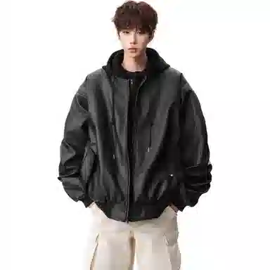 DEAR BETSY PU Leather Hoodie Jacket