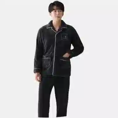 兰缪 保暖加厚舒适长袖长裤家居睡衣套装 男款 深灰色