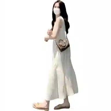 沐晓欣 纯色适中宽松圆领无袖连衣裙 女款