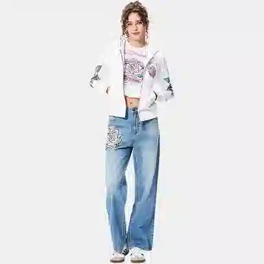 Ed Hardy FW24 Water Print Rhinestone Zip Hoodie White