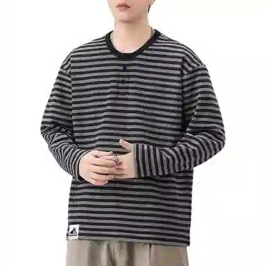 帝狼牛 基础款条纹圆领长袖上衣复古美式小众简约宽松休闲百搭打底 卫衣 男女同款